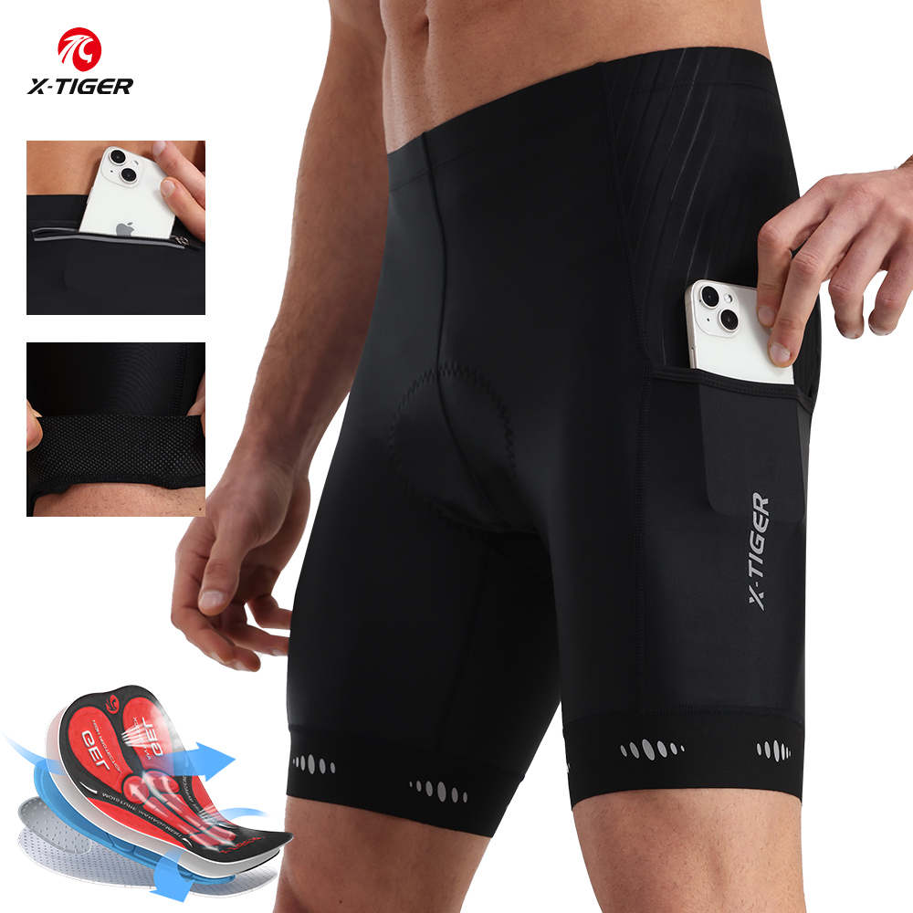 Padded Cycling Shorts 5D Gel - X-TIGER 남성용 사이클링 반바지, 등 포켓