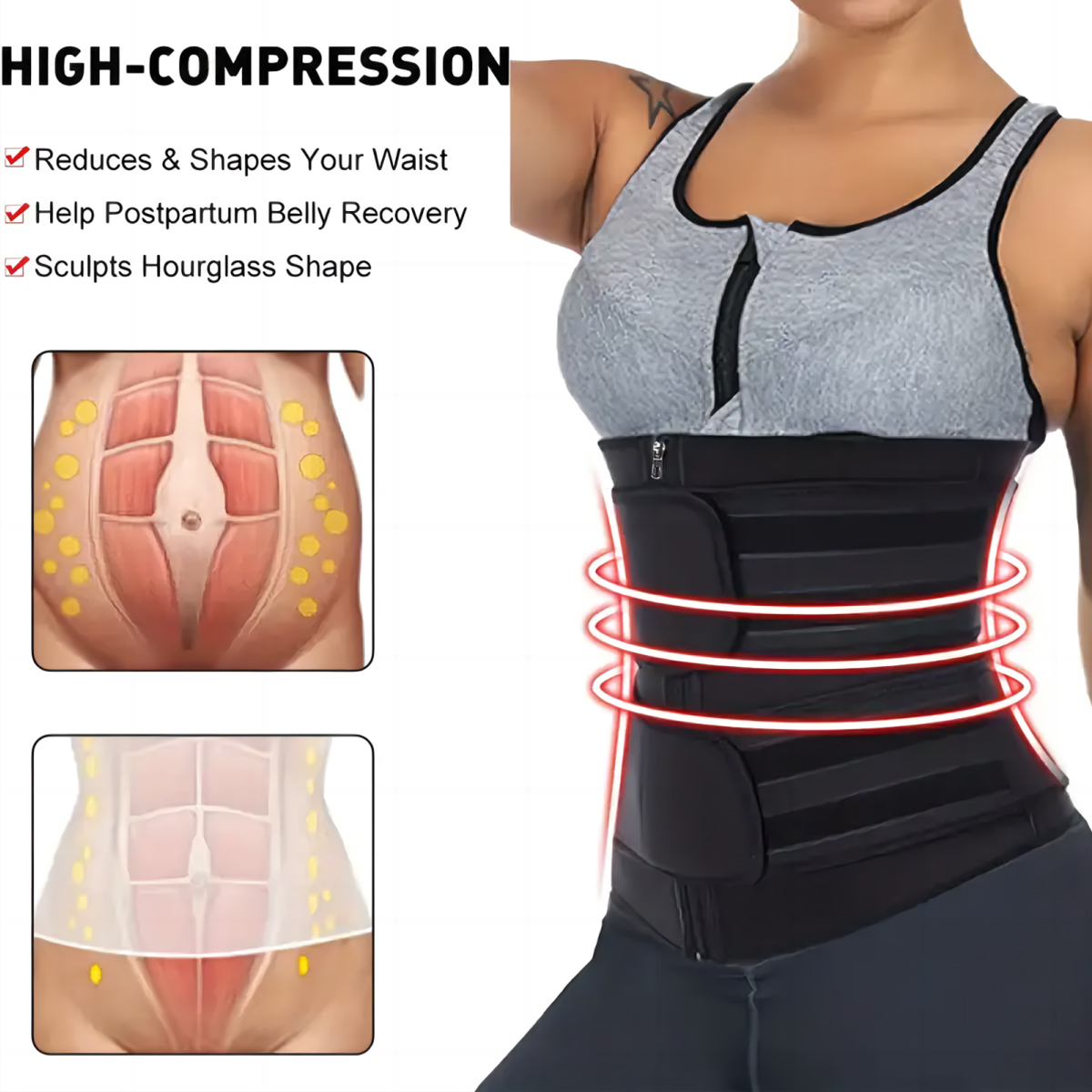 여성용 허리 트레이너 벨트, 이중 스트랩 지퍼 네오프렌 - Sweat Waist Trainer Belt Neoprene 리뷰 및 가격