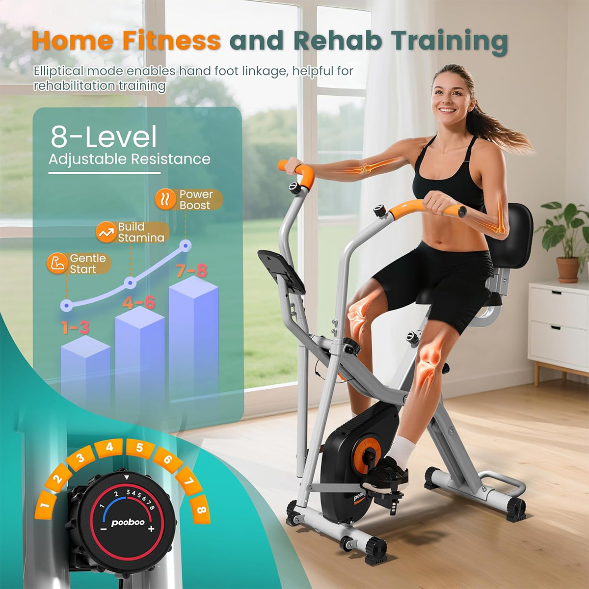 푸부 접이식 2-in-1 운동용 자전거, 일립티컬 및  - Exercise Bike Magnetic Resistance 리뷰 및 가격